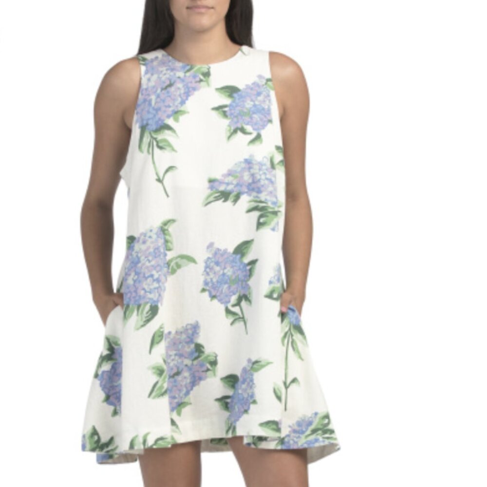 Joie Linen Blend Hydrangea Sleeveless Mini Dress Size L